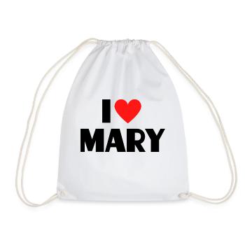 I Love Mary Red Heart Love Fan Gift - Drawstring Bag - white - Front