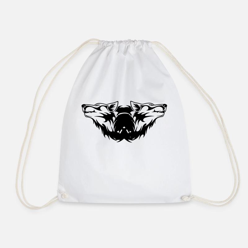 Double-Wolf Logo - Drawstring Bag - white