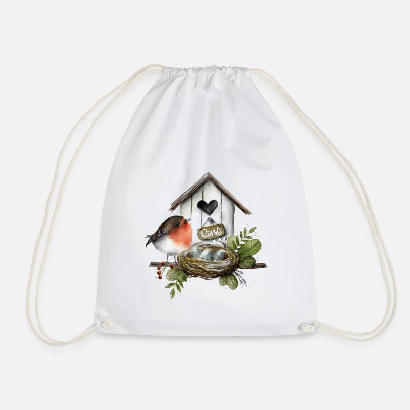 Vogelhaus mit Rotkehlchen - Turnbeutel - Weiß
