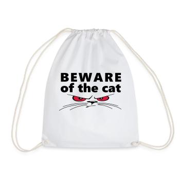 Slogan beware of the cat. Watch out for the cat. - Drawstring Bag - white - Front