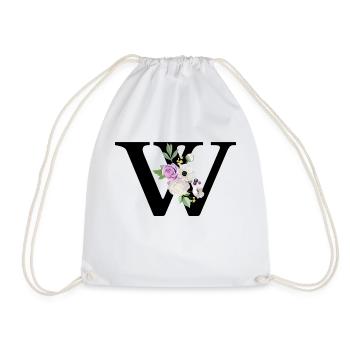 Purple floral w letter - Drawstring Bag - white - Front
