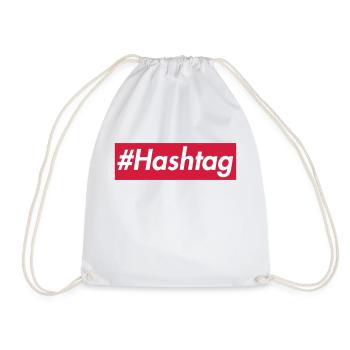 #Hashtag -Sup reme design, white font, red box - Drawstring Bag - white - Front