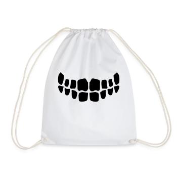 Grinning Evil Horror Mouth Smile Comic Teeth - Drawstring Bag - white - Front