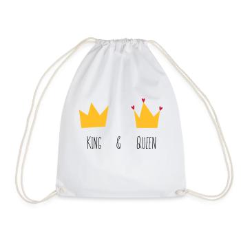 King and Queen Krone Herz Braut Bräutigam Mr Mrs & - Turnbeutel - Weiß - Vorne