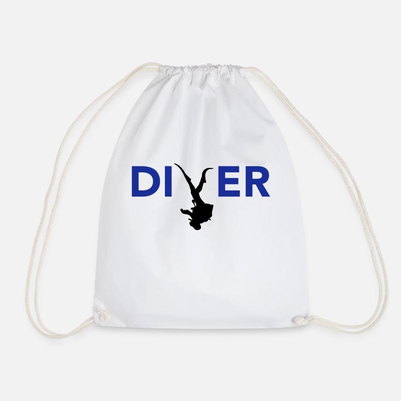 DIVER blue water - Drawstring Bag - white