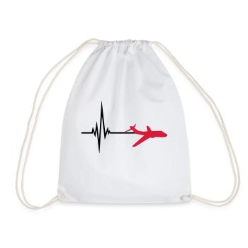 logo pulse frequency heartbeat line airplane airpl - Drawstring Bag - white - Front