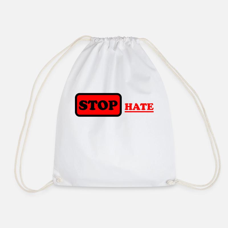 STOP HATE 01 - Drawstring Bag - white
