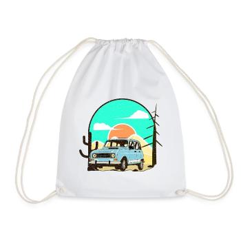 4L IN THE DESERT - BLUE FRENCH CAR - Drawstring Bag - white - Front