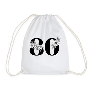 Number 80 Black Floral - 80th Birthday Floral - Drawstring Bag - white - Front
