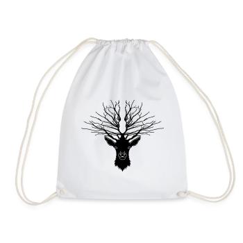DEER ANTLER DEER FOREST TREE - Drawstring Bag - white - Front