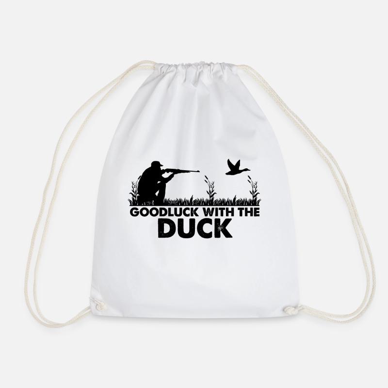 Funny Duck Hunting Design Hunter Hunting Duck Design - Drawstring Bag - white