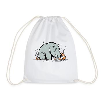 Hippopotamus Cute Comic - Drawstring Bag - white - Front