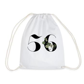 Number 56 Floral Green - 56th Floral Birthday - Drawstring Bag - white - Front