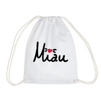 Miau sweet lettering with heart, cat, gift - Drawstring Bag - white - Front