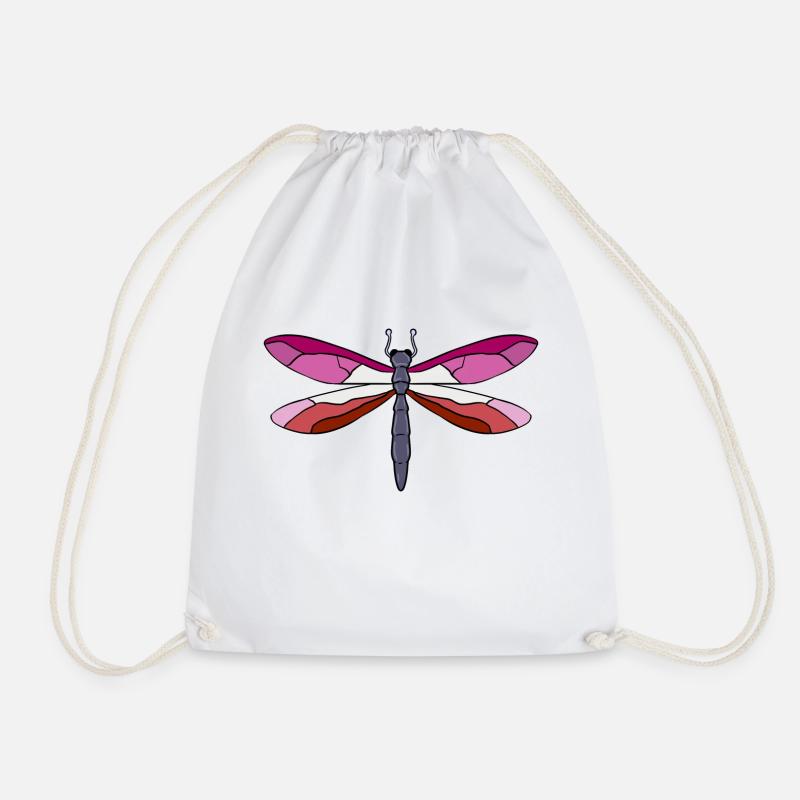 Lesbian Pride Dragonfly Lesbian Gift - Drawstring Bag - white