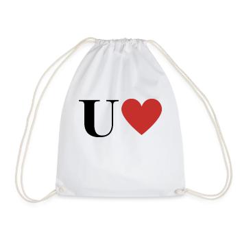 Letter u red heart - Drawstring Bag - white - Front