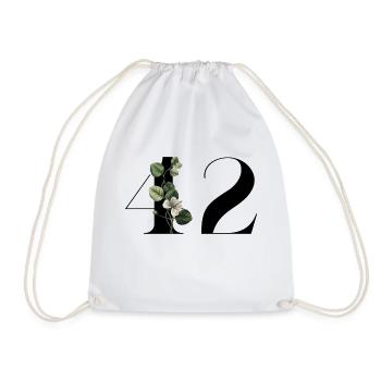 Number 42 Floral Green - 42nd Floral Birthday - Drawstring Bag - white - Front