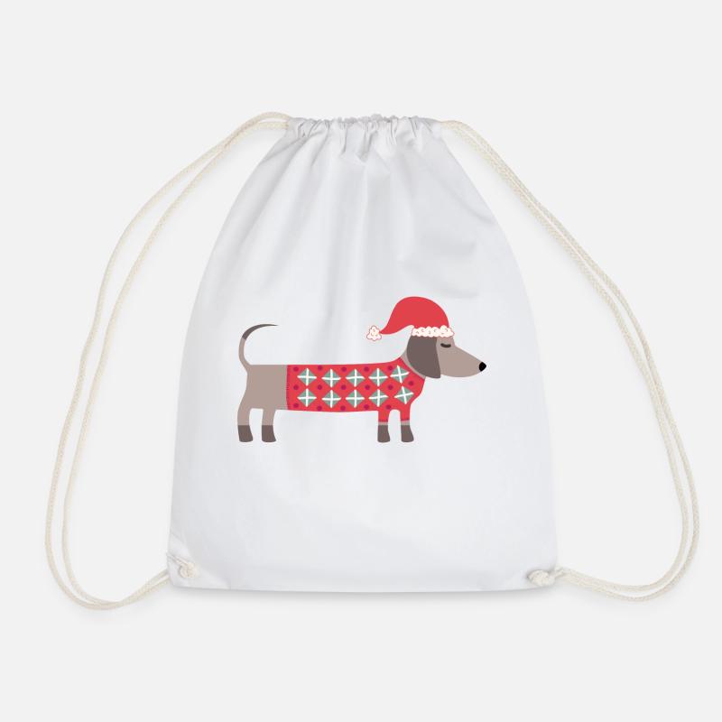 Weihnachtsdackel Hund mit Nikolausmütze und Pullover - Turnbeutel - Weiß