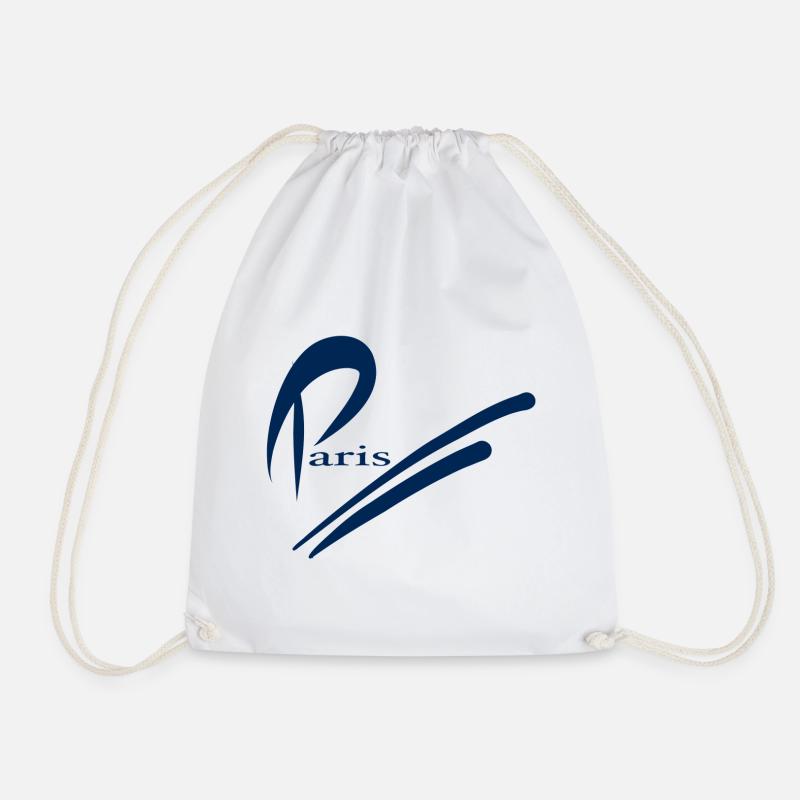 Paris Design - Blue - Drawstring Bag - white