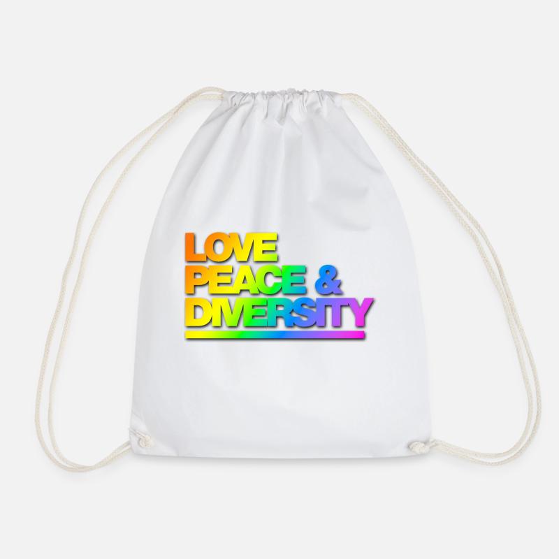 Typo Love Peace Diversity Rainbow Shadow - Drawstring Bag - white