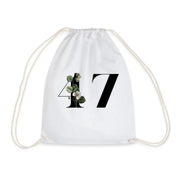 Number 47 Floral Green - 47th Floral Birthday - Drawstring Bag - white - Front