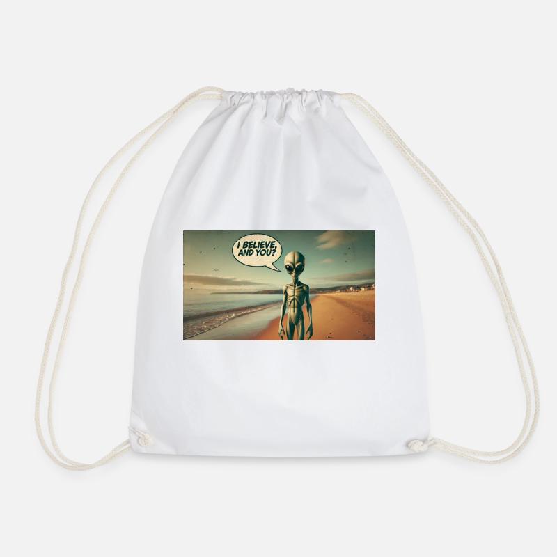Alien on the beach - Drawstring Bag - white