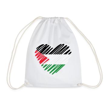 Palestine Flag Heart - Free Palestine - Drawstring Bag - white - Front