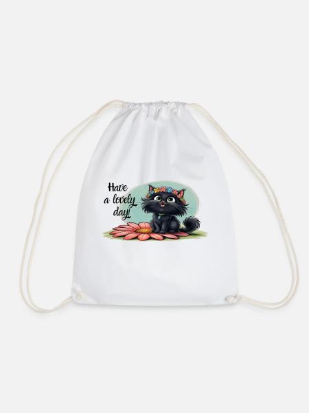 Happy Kitten on a Flower - Smile with us! - Drawstring Bag - white