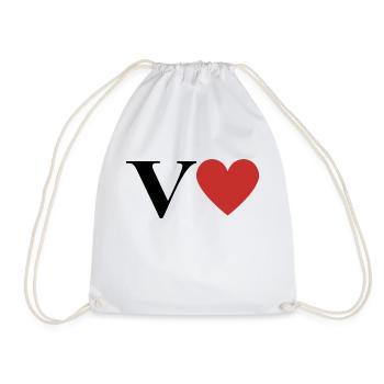 Letter v red heart - Drawstring Bag - white - Front