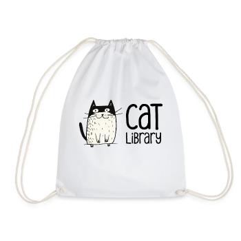 Cat Library – Book Lover & Cat Person Design - Drawstring Bag - white - Front
