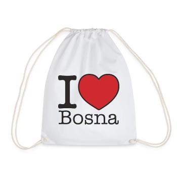 I love Bosna - Bratwurst, curry, onions, mustard - Drawstring Bag - white - Front