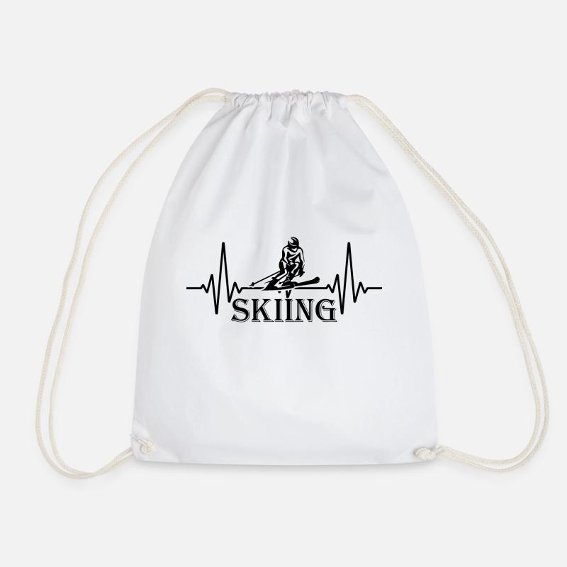 Skiing heartbeat - Drawstring Bag - white