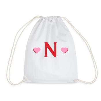 Letter n Red Hearts - Drawstring Bag - white - Front