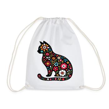 Silhouette de chat avec des fleurs - Sac de sport léger - blanc - Devant
