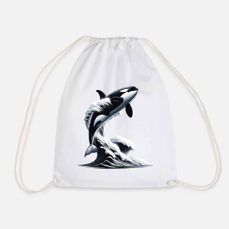 Ein Orca, der in einen Wellenozean springt - Turnbeutel - Weiß