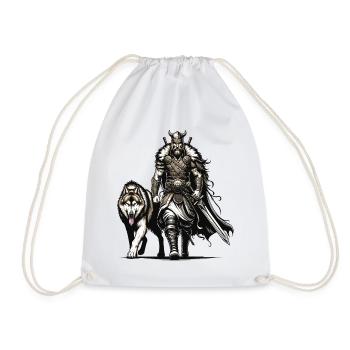 Un guerrier viking avec son loup sauvage. - Sac de sport léger - blanc - Devant