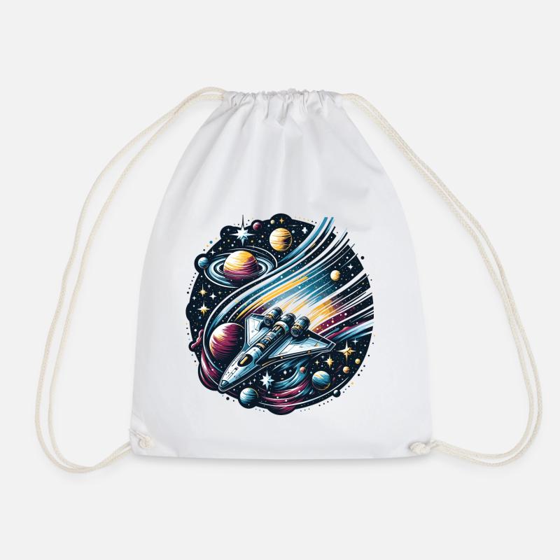 Journey Through the Cosmos: Space Exploration - Drawstring Bag - white