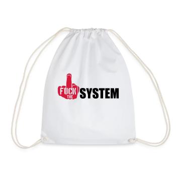 logo hand middle finger cool text rebellious fuck t - Drawstring Bag - white - Front