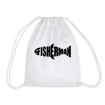 fisherman logo fisherman sea boat angler sport - Drawstring Bag - white - Front