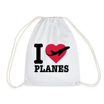 J'aime les avions - noir - Sac de sport léger - blanc - Devant