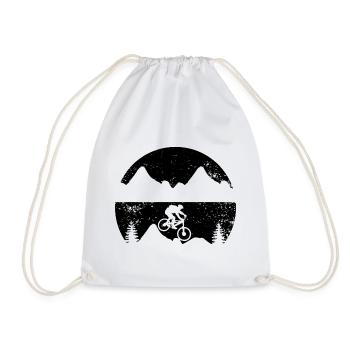 Cyclists Silhouette MTB Bicycle Mountains - Drawstring Bag - white - Front