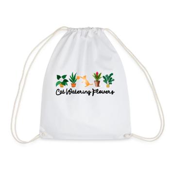 Cat Watering Flowers - Drawstring Bag - white - Front