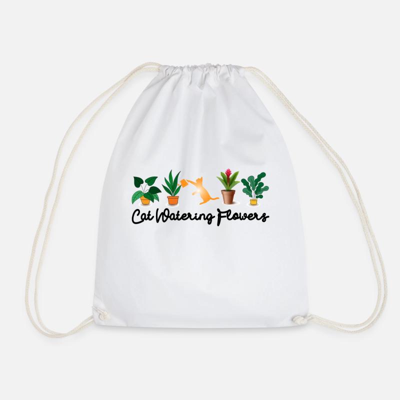 Cat Watering Flowers - Drawstring Bag - white