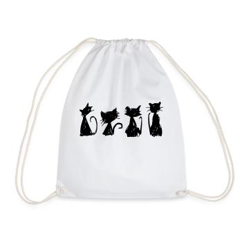 black cats sketches silhouettes drawing hand free hand - Drawstring Bag - white - Front
