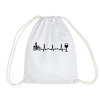 Heartbeat wine and cycling - (2) - Drawstring Bag - white - Front