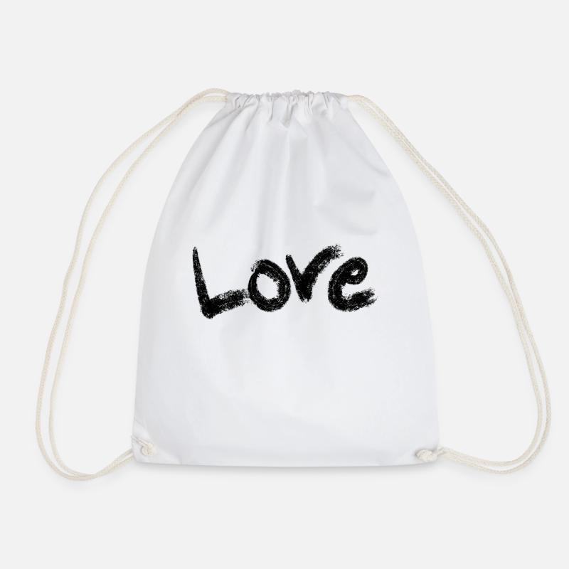 Love Text Black - Drawstring Bag - white