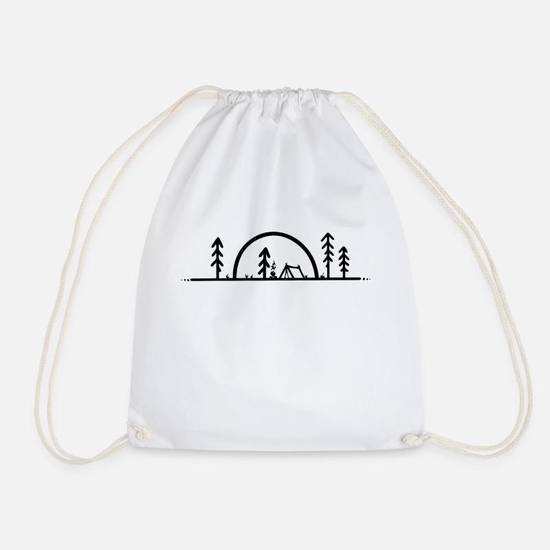 Camping, forest, campfire and sunrise - Drawstring Bag - white