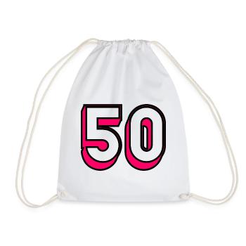 50 YEARS. 50th ANNIVERSARY. BIRTHDAY 50 YEARS. 50 - Drawstring Bag - white - Front