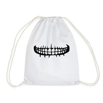 grin teeth mouth horror halloween scary boes - Drawstring Bag - white - Front