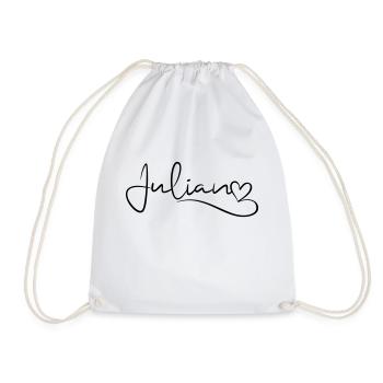 Julian Last Name First Name Heart Decor - Drawstring Bag - white - Front